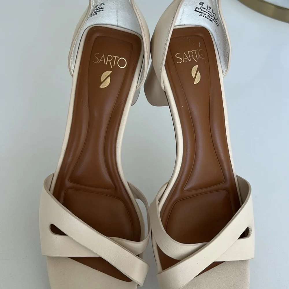 SARTO BY FRANCO SARTO Lusso Ankle Strap Block Heel Sandal Bone Color Size 8